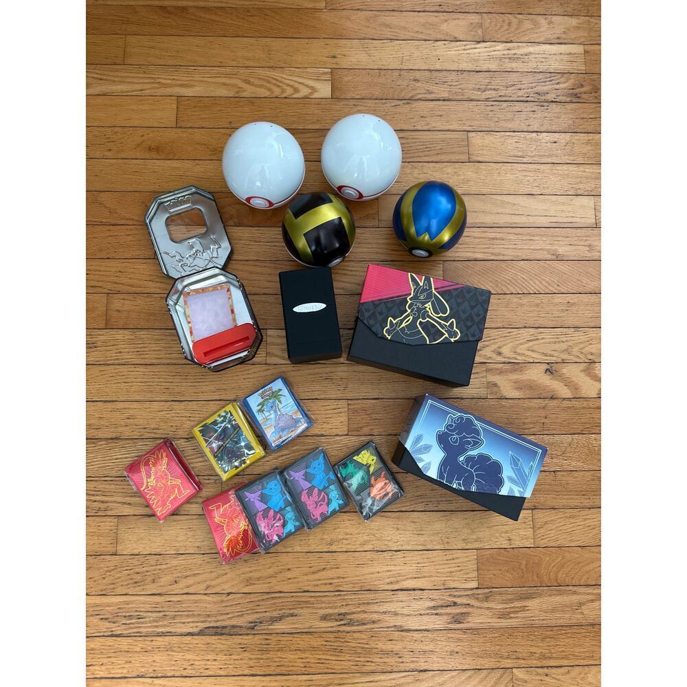 Pokémon TCG Huge Accessory & Card Lot Pokeballs Deck Boxes Sleeves